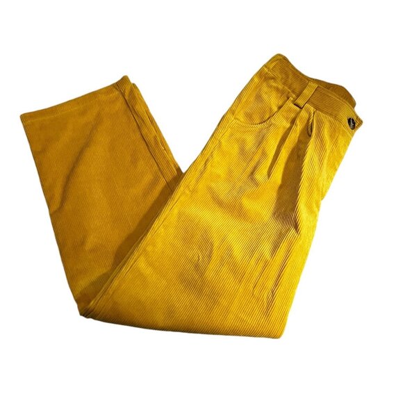 NWT HALARA Mid Rise Corduroy Casual Pants Tall Yellow Pleated Sz Large - Picture 7 of 10